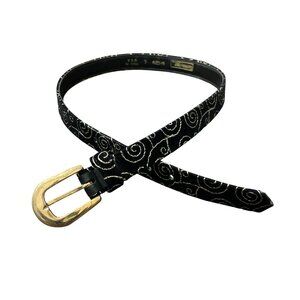Vintage Leather Shop Accessories Black Gold Swirl Belt W/ Brass Buckle Size L